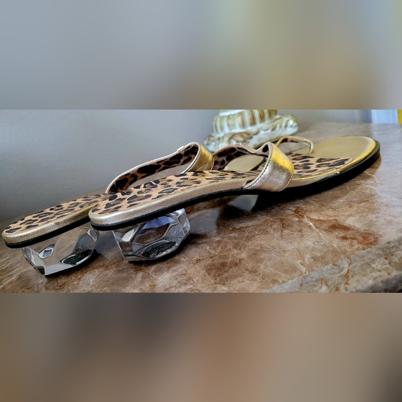 Dolce & Gabbana Luxury Buttery Soft Leather Thong Sandals Crystal Heel Gold 6.5 - Picture 15 of 16